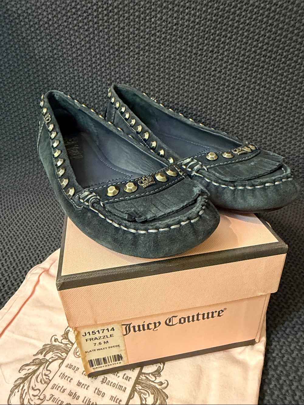 Juicy Couture Navy Suede Studded Moccasins